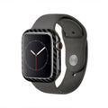 Bright black half wrap leather case fitted on an Apple Watch Series 4 44mm