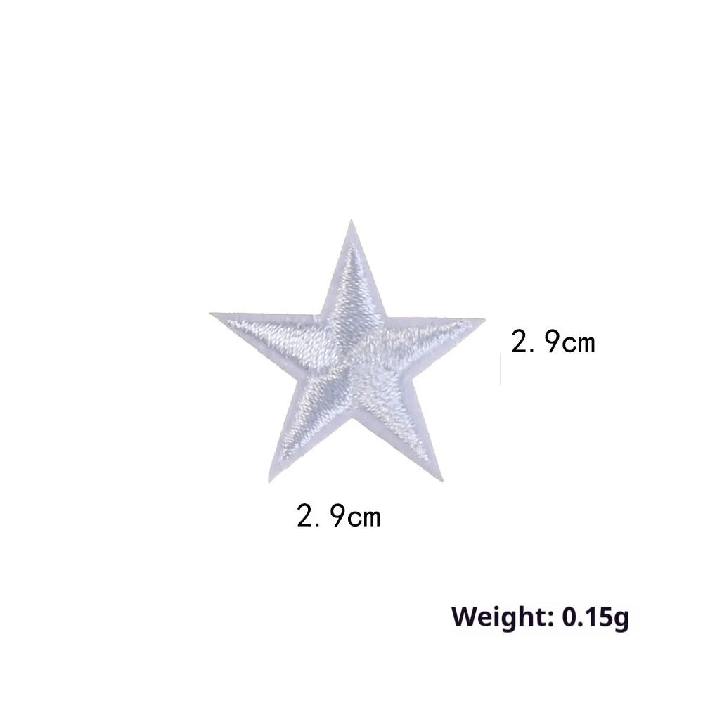 Colourful five-pointed star embroidery patches and cloth stickers for DIY clothing decoration.