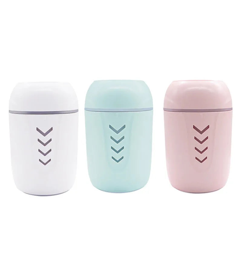 Blue portable car humidifier with USB cable and 200ml water tank capacity
