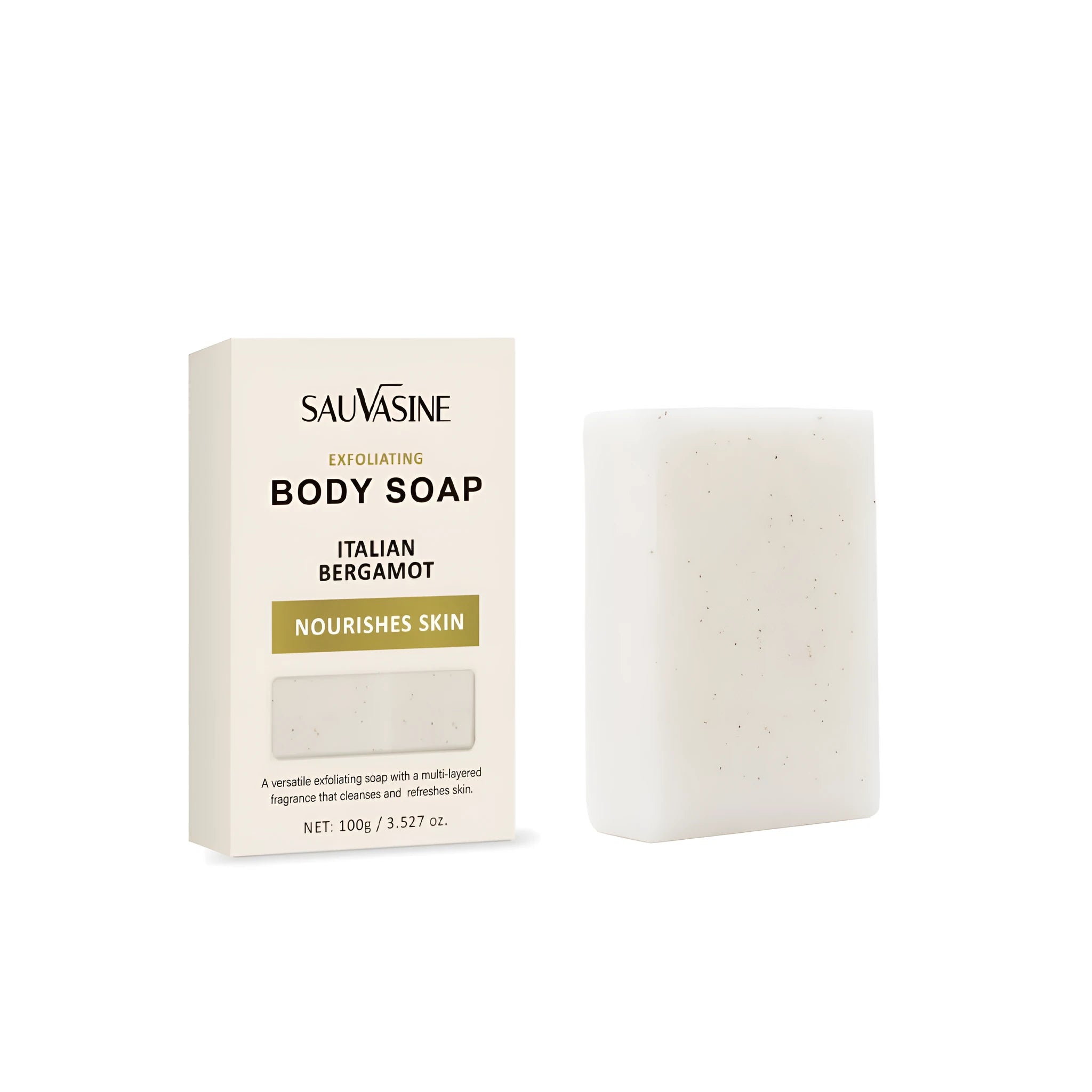 Exfoliating body soap bar with manual scrub action for adult skincare