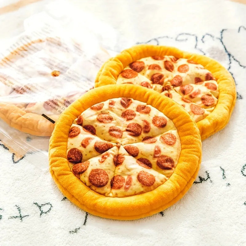 Yellow teddy bear shaped dog chew toy designed as a pizza slice with a textured surface