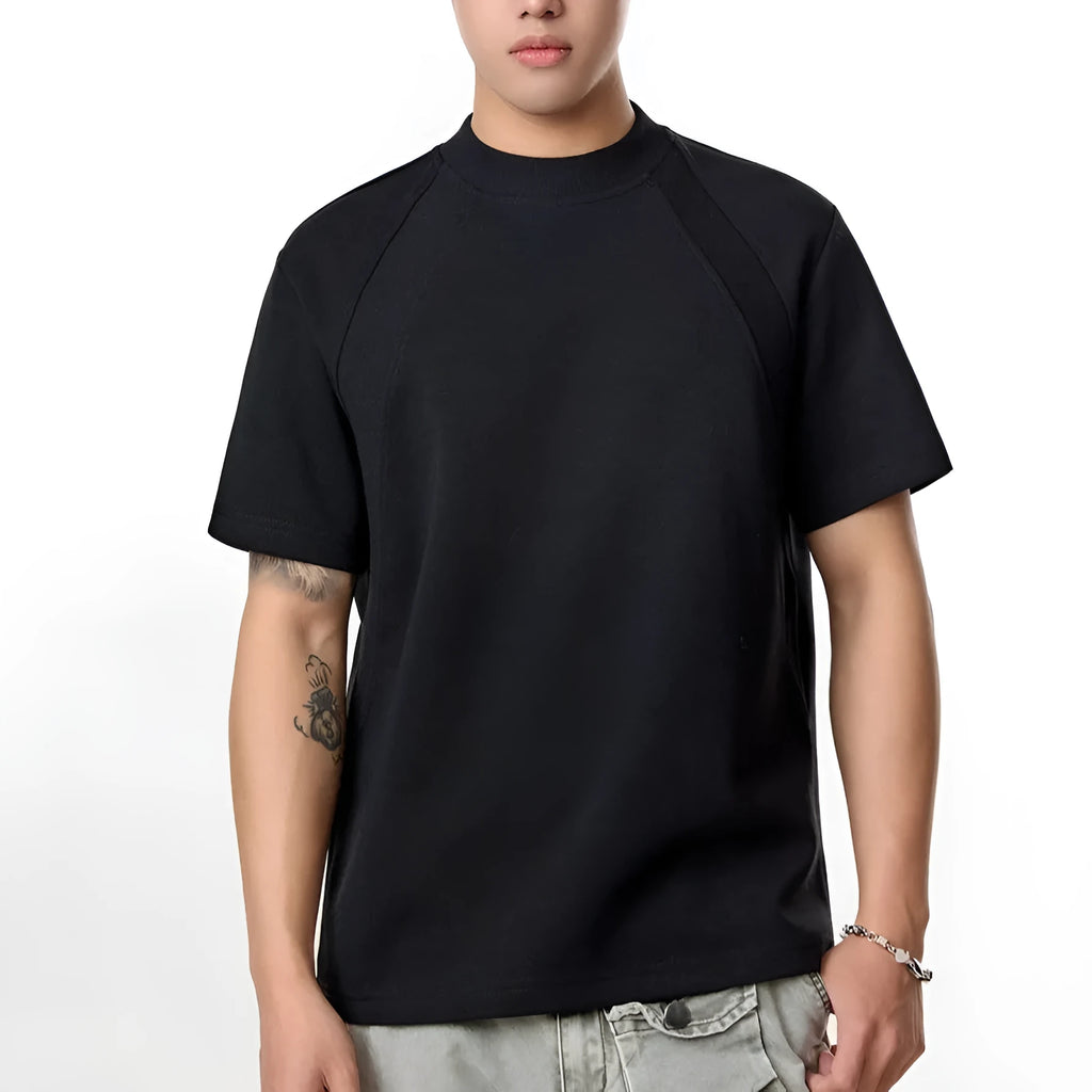 Women's loose fit short sleeve top with air layer stitching detail in polyester fabric