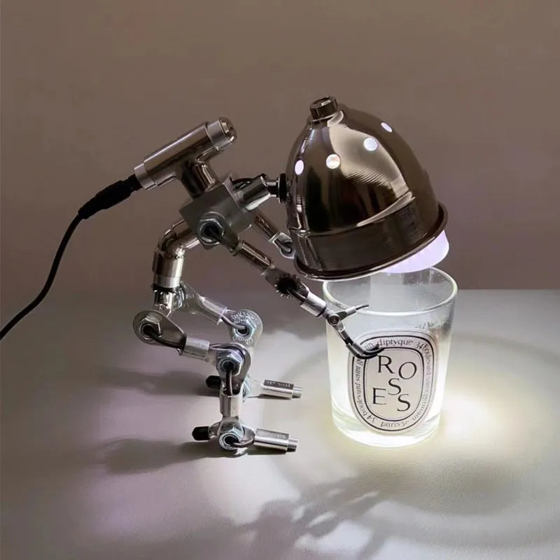 Creative robot night light in silver or copper finish, 22cm or 29cm tall with customisable graphics