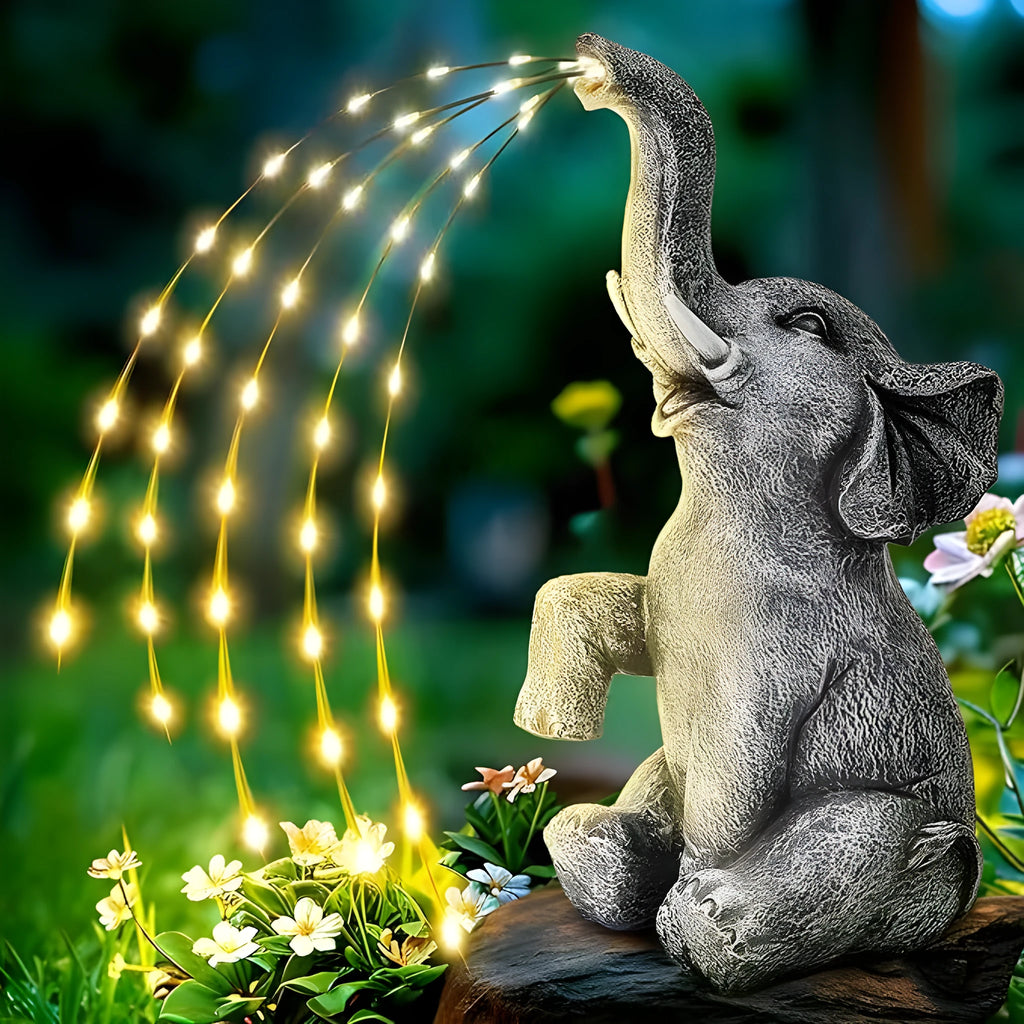 Resin elephant outdoor garden sculpture with integrated LED light strip