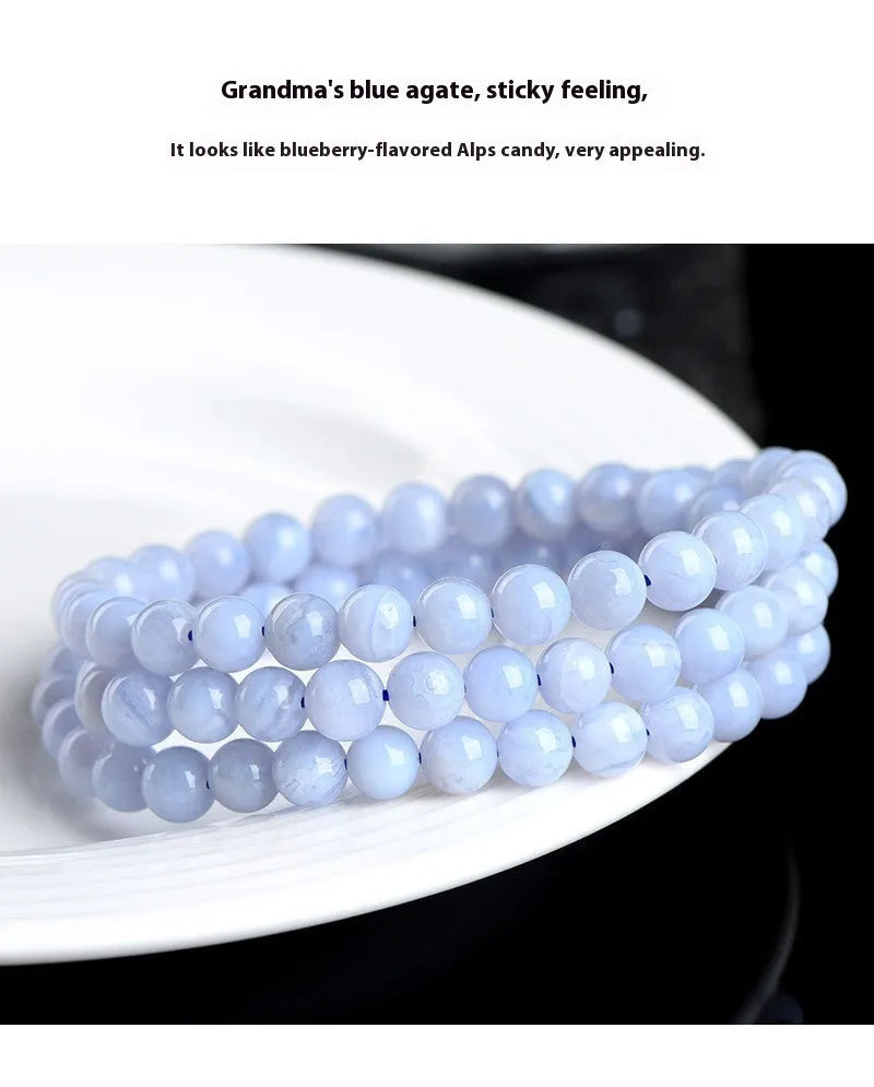 Blue agate bracelet with striped beads in 6-6.8mm three-circle arrangement
