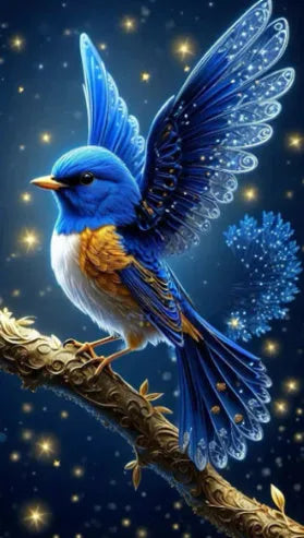 Handmade DIY blue bird diamond painting kit with rhinestones on 60x100cm canvas