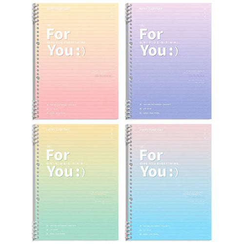 A4 and B5 removable coil notebooks with gradient coloured PP covers in green, blue, pink, and purple.