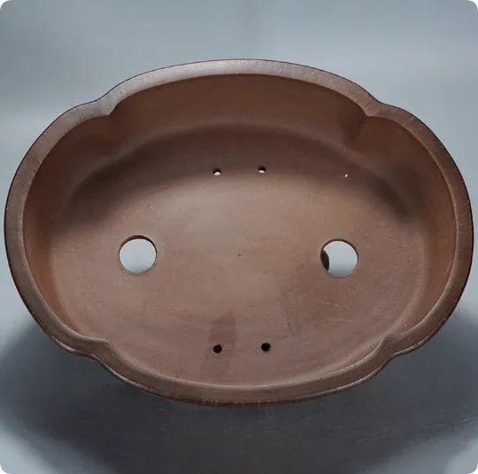 Purple clay bonsai pot with classical antique design measuring 50cm long by 39cm wide