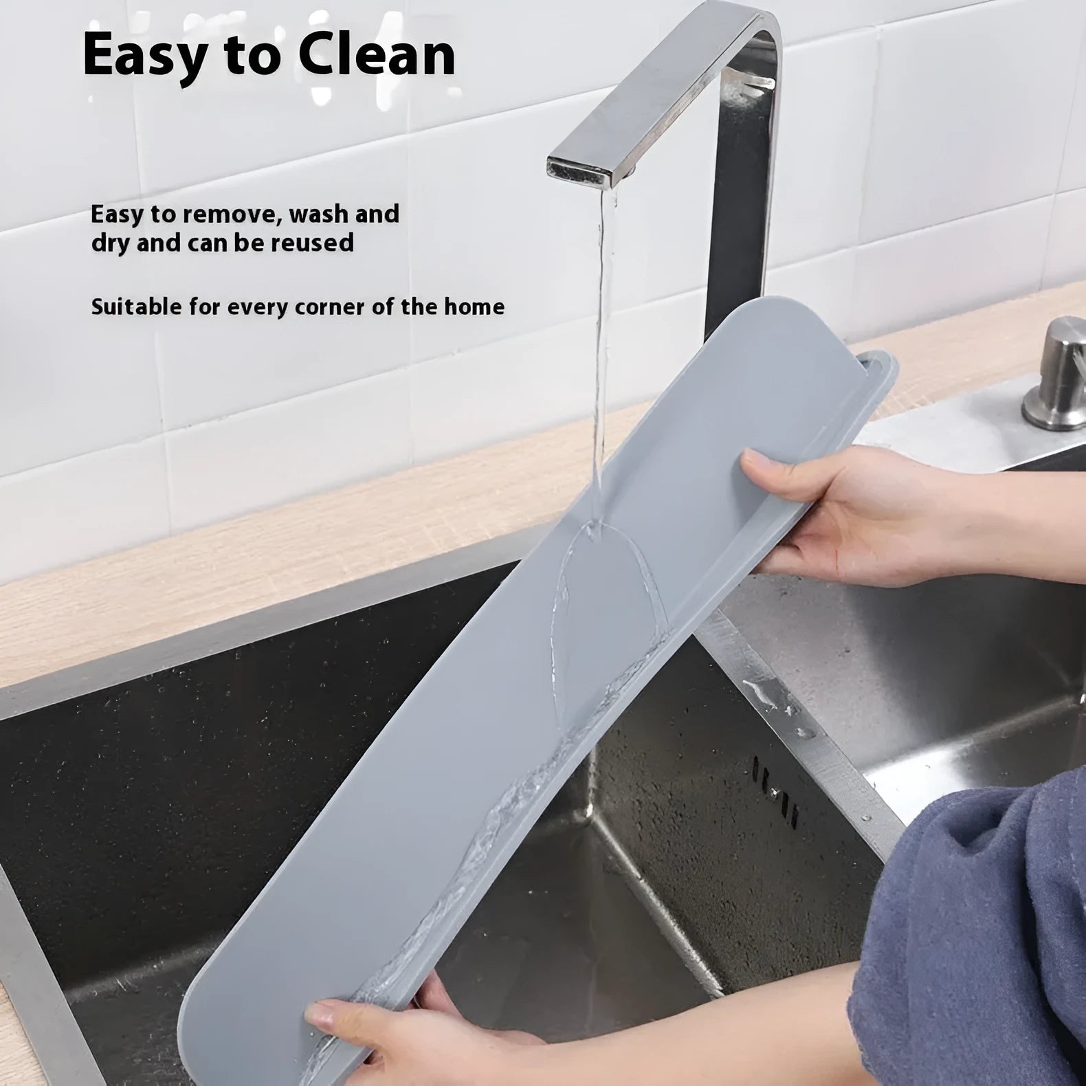 Flexible silicone kitchen sink water blocking plate in grey, blue or black colours
