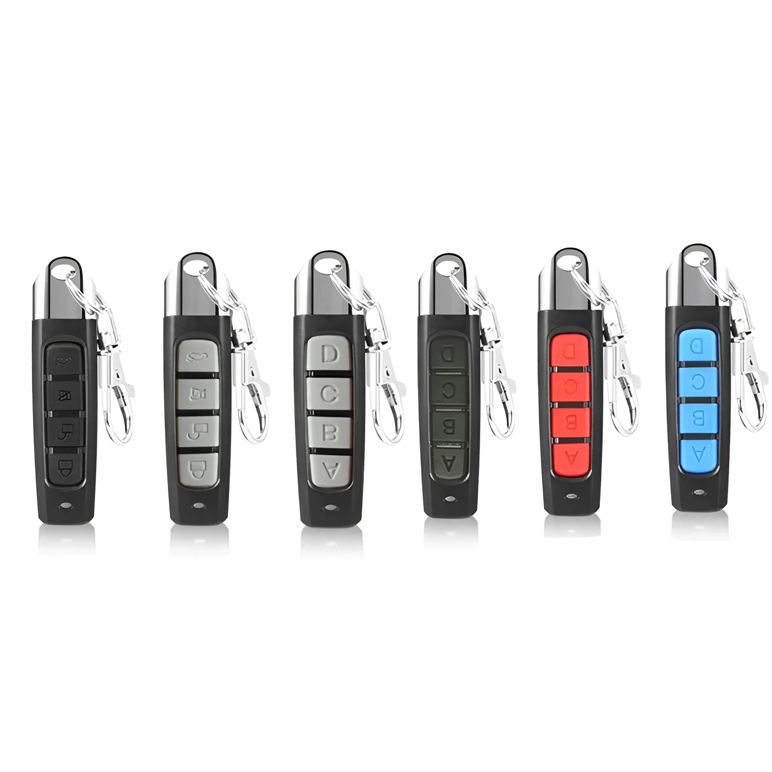 Universal rolling door remote control programmer in black showing 433MHZ frequency and copy/test functions