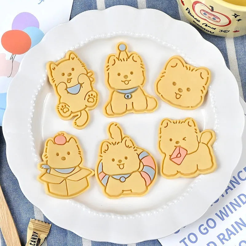 3D plastic puppy cartoon biscuit mould with seven design options