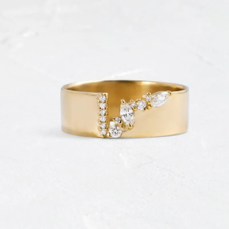 Gold electroplated zircon ring for women showing shining centre stone and metallic finish