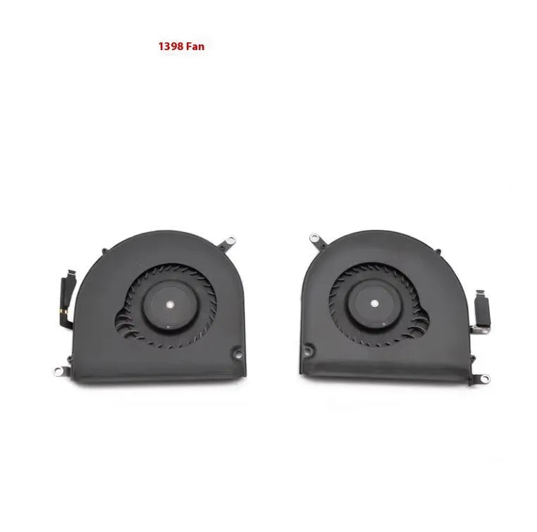 A1398 MacBook Pro laptop cooling fan replacement part on a cardboard box.