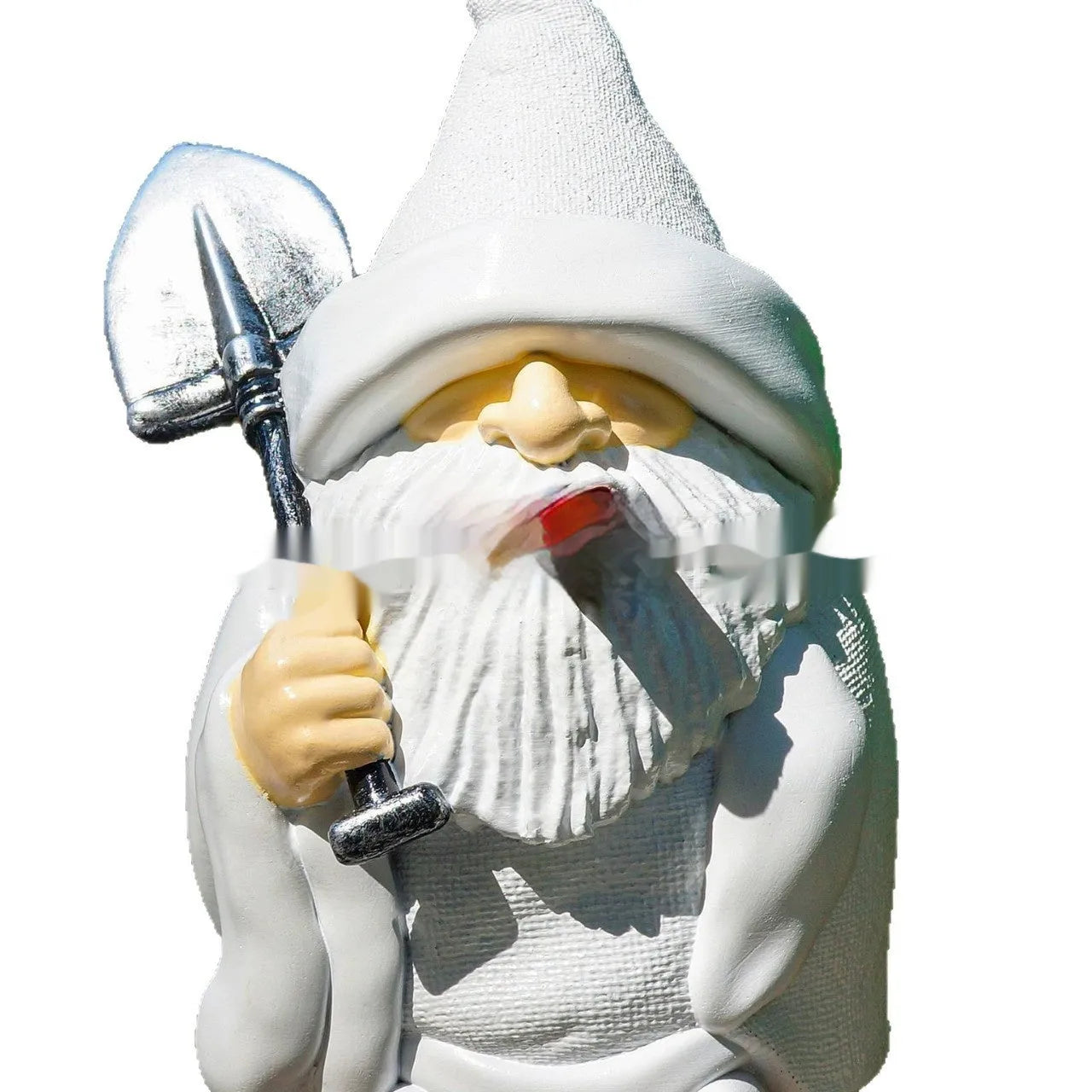 Christmas resin craft ornament showing smoking shovel dwarf figurine for garden-themed festive decoration