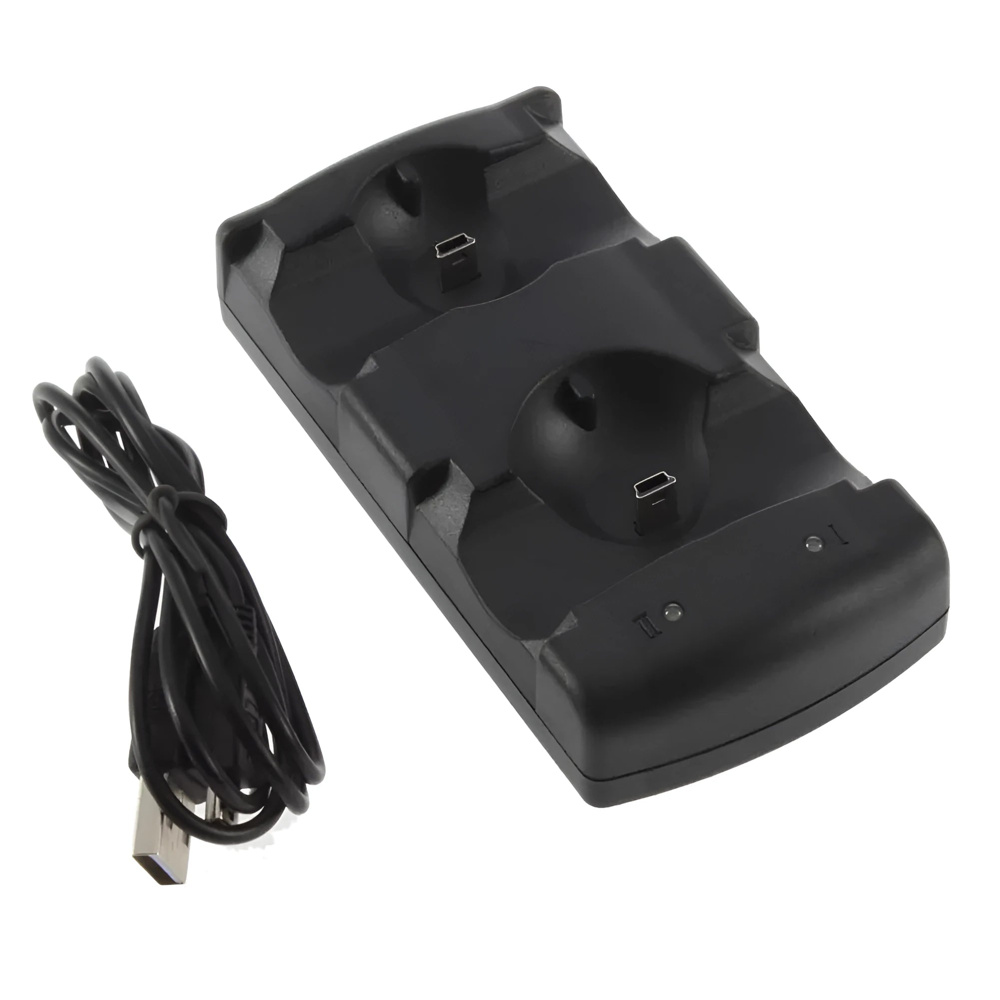 Black PS3 dual controller charging dock with USB cable for simultaneous wireless charging