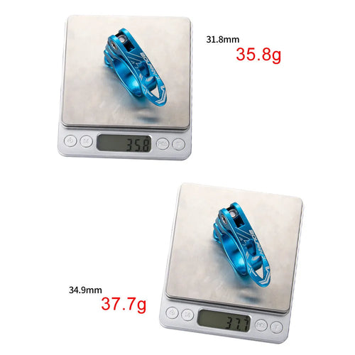 Aluminium alloy bicycle seat post clamp in black, blue, gold, or red colour options.