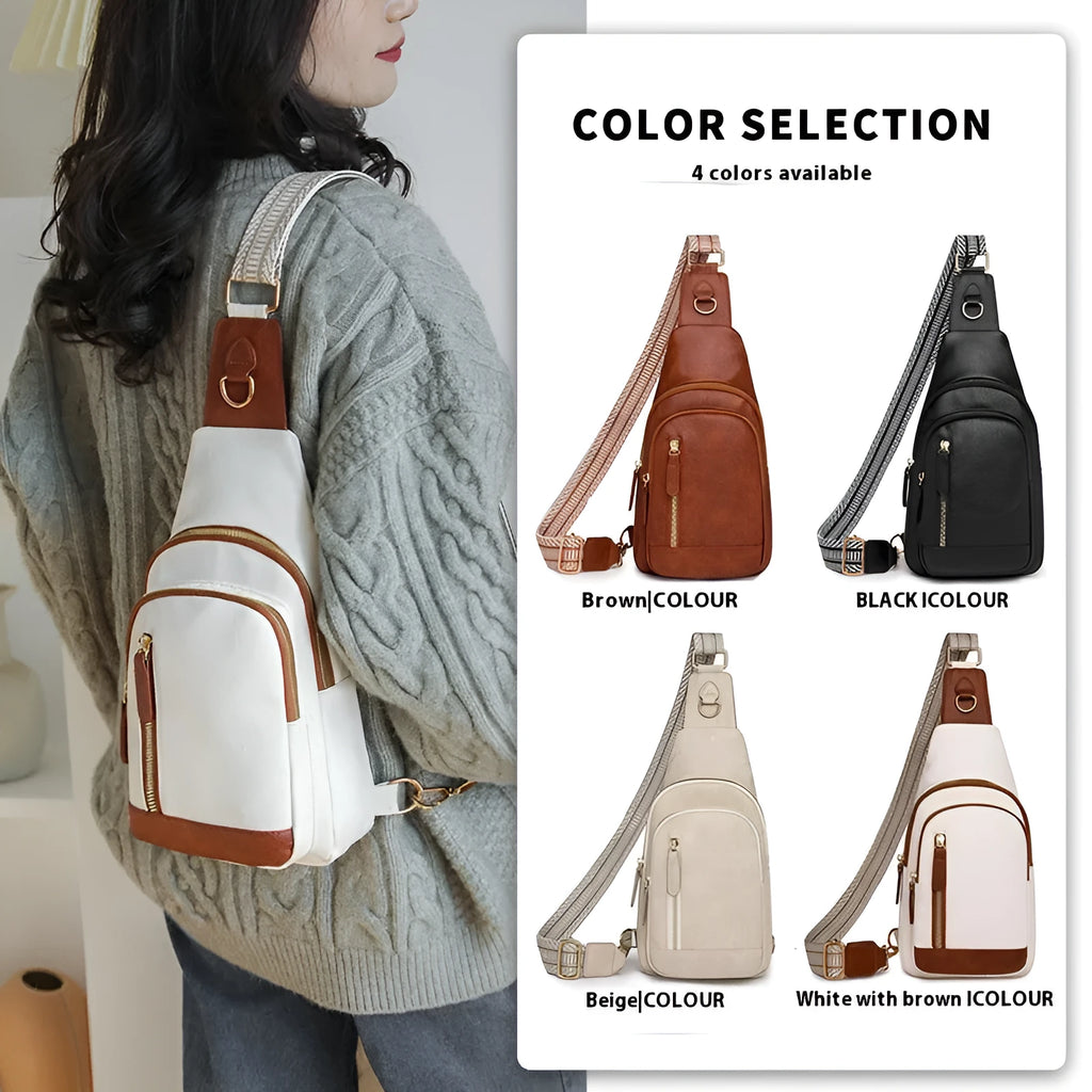 Soft brown PU women's crossbody messenger bag with an open front pocket and sewing thread detail.