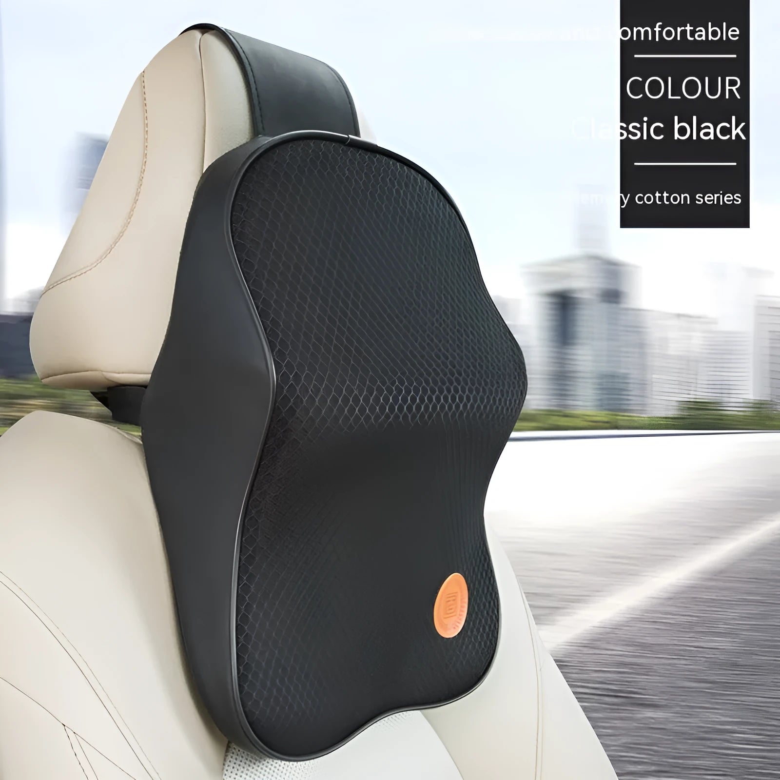 Memory foam car headrest pillow and lumbar support set in black colour option