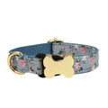 Flat nylon dog collar with bone buckle and printed grid design in multiple colour options.