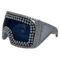 Men's large rim punk sunglasses with square rivet details in silver colour