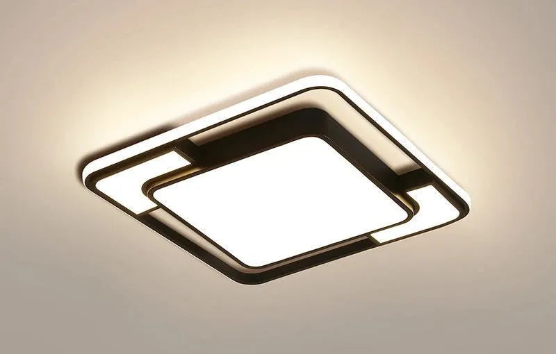 White square LED ceiling lamp with iron frame and PVC hardware.