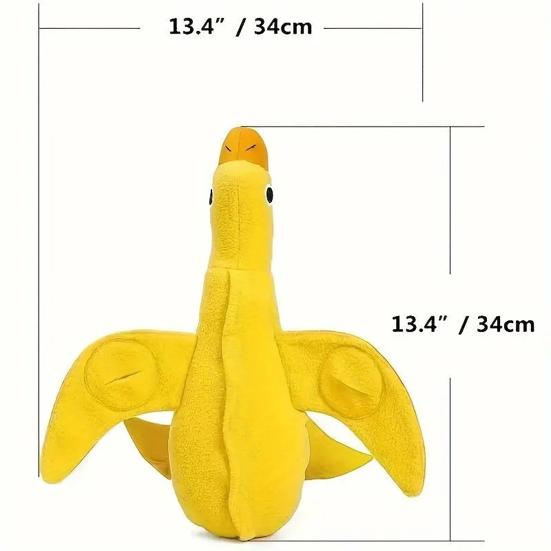 Yellow dog training toy with duck sound module and central treat dispenser slot