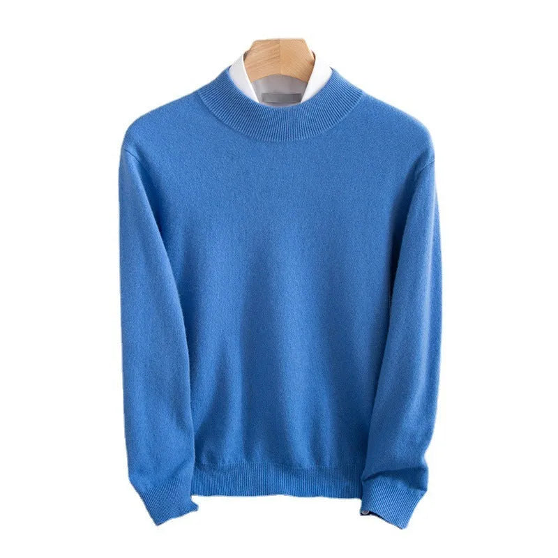 Men's half-collar loose fit wool sweater in a choice of colours including black, brown, and grey.