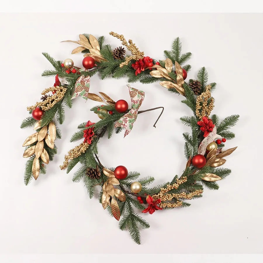 Christmas garland collection showing four plastic decorative designs with optional battery-powered lighting