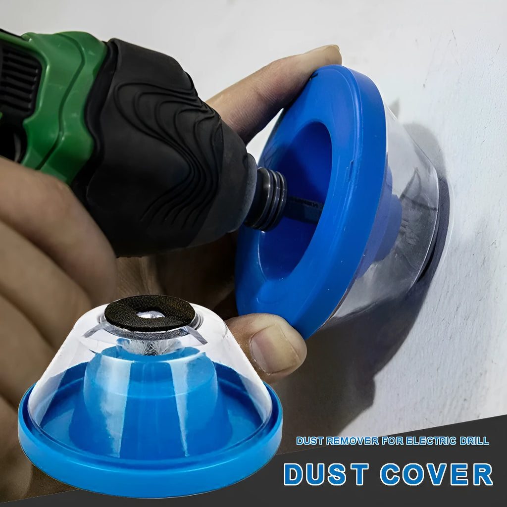 Blue bowl-shaped electric hammer dust cover accessory for capturing drill debris.