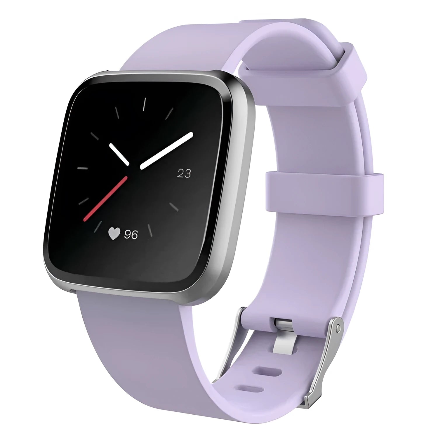 Fitbit Versa Lite replacement wrist strap showing colour options including black, blue, purple, red, and yellow