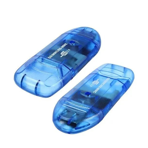 Transparent USB card reader with LED light showing SD and MS card slots