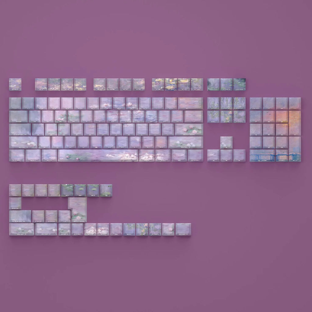 Wenshao Sleeping Lotus PBT key cap set with side-carved translucent characters for mechanical keyboards