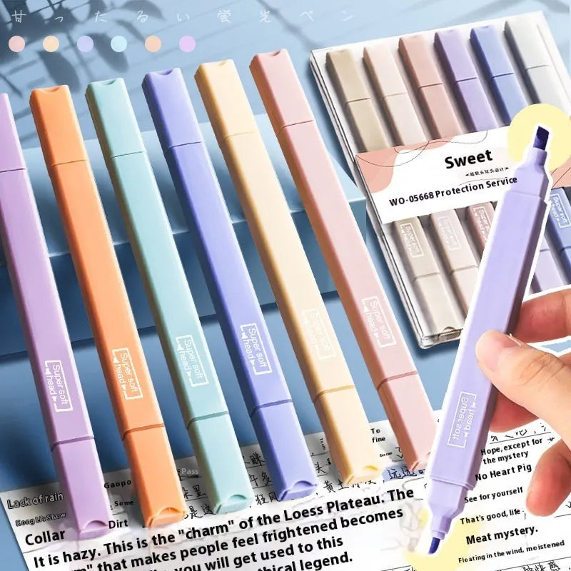 Double-headed fluorescent marking pens showing two different ink colours per pen