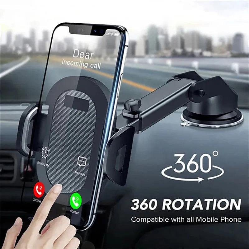 Black dashboard car phone holder showing phone compatibility range of 4.0 to 7.0 inches