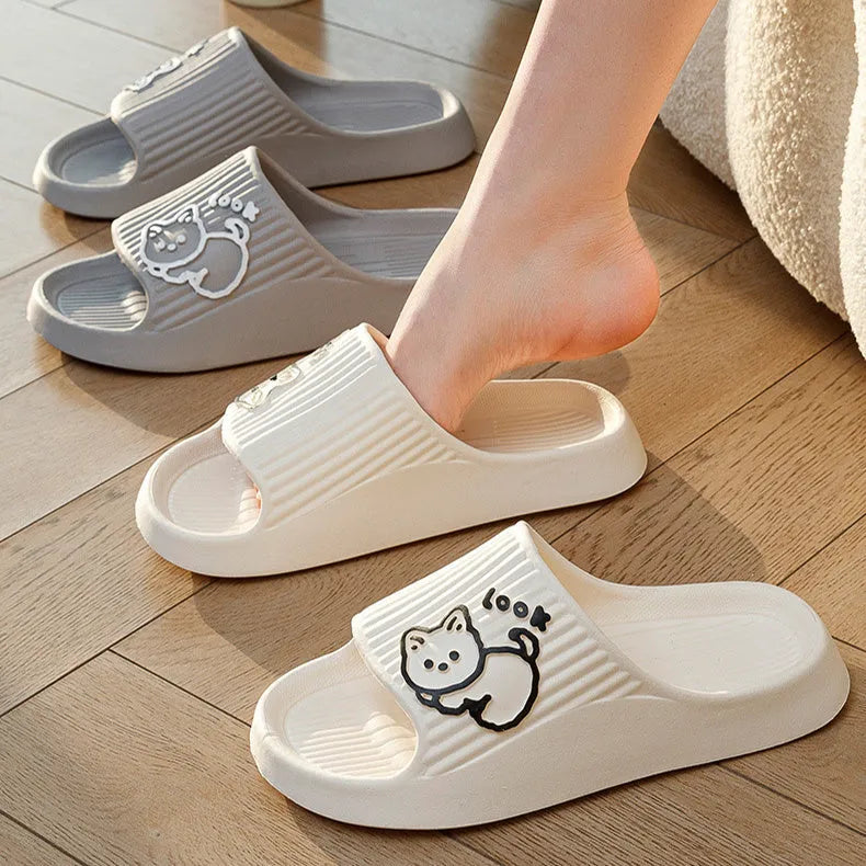 Women's cat-themed platform slippers in multiple colours with thick non-slip EVA sole.