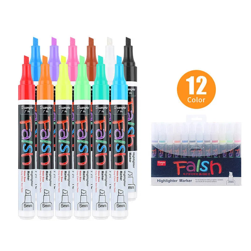 Electronic fluorescent board highlighter with 6mm tip and oblique pen shape in plastic shell