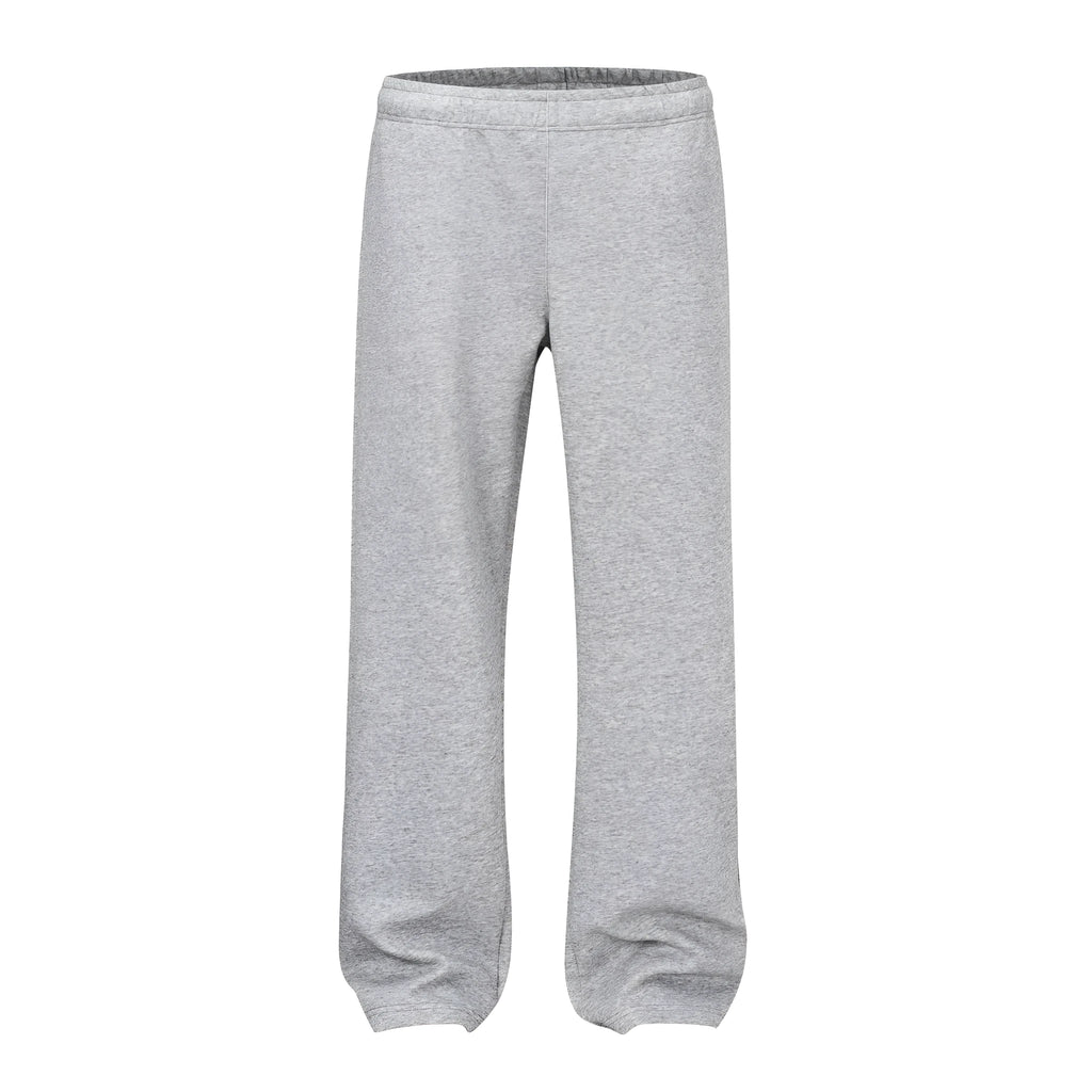 Men's grey cotton straight-leg loose fit trousers with an elasticated waistband on a neutral background.