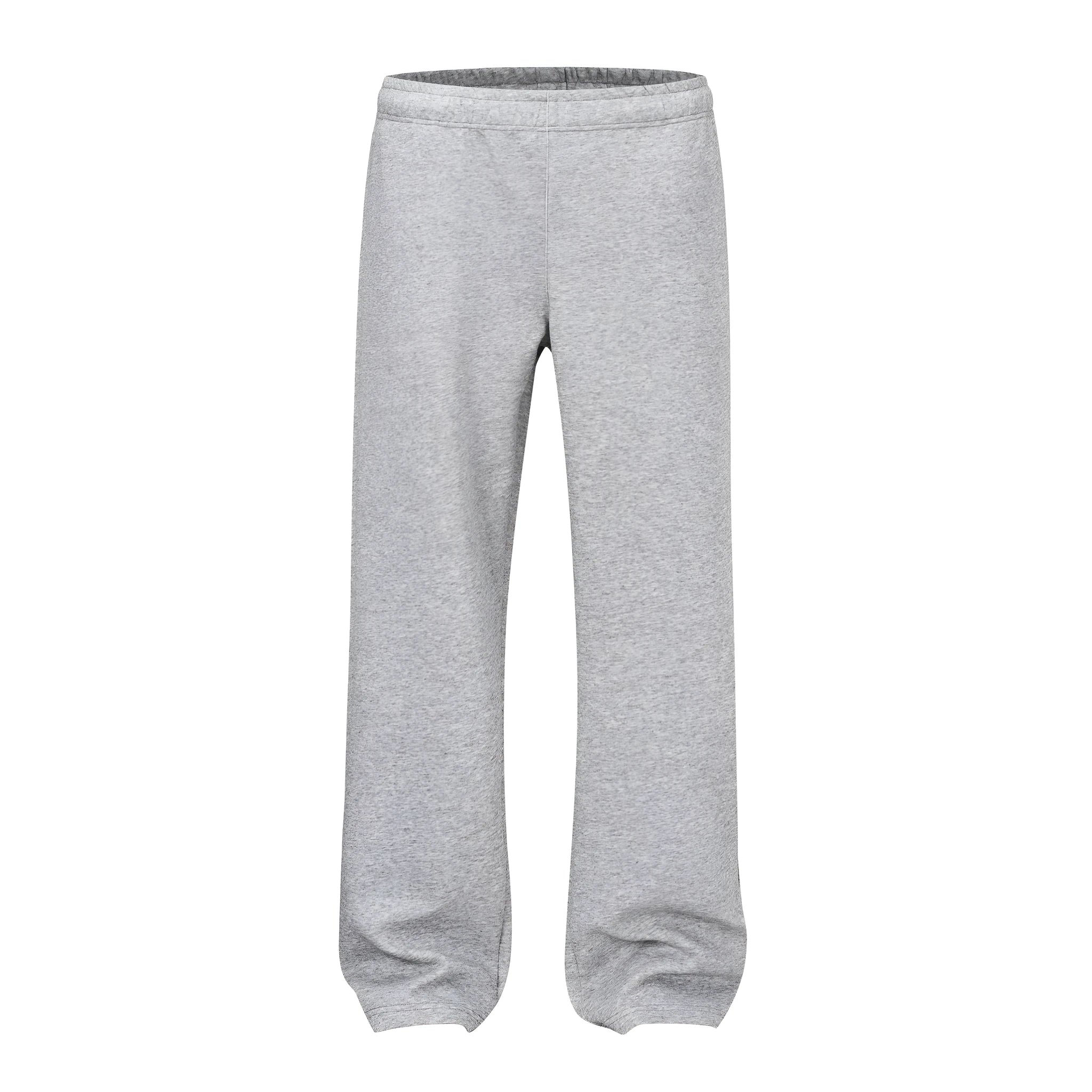 Men's grey cotton straight-leg loose fit trousers with an elasticated waistband on a neutral background.