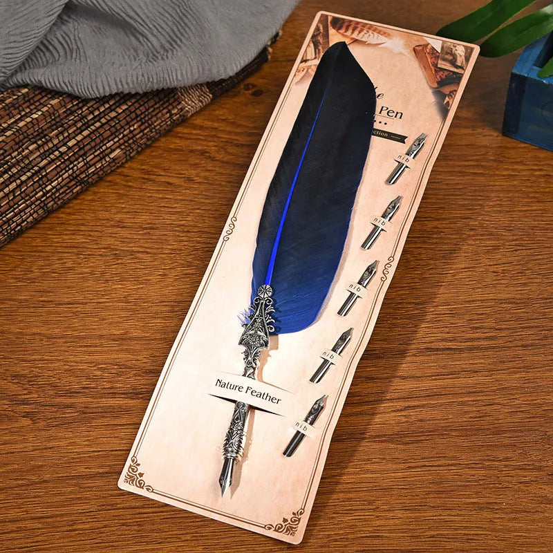 Vintage European retro feather dip pen in multiple colours with zinc alloy construction