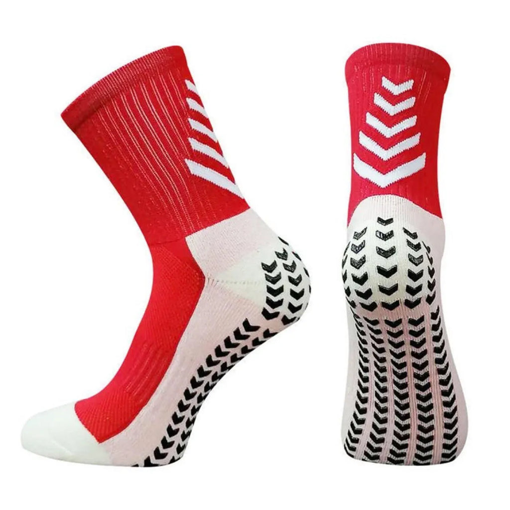 Men's mid-calf athletic socks with geometric patterns and non-slip silicone grip in multiple colour options