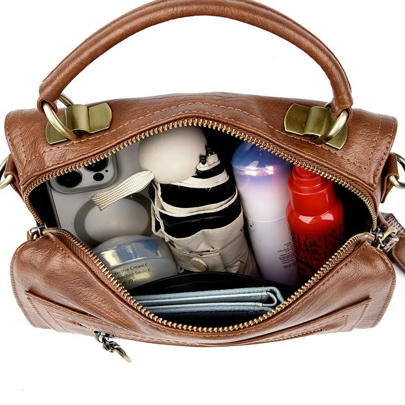 Soft PU leather women's crossbody bag in a retro horizontal square shape, shown in various colours.