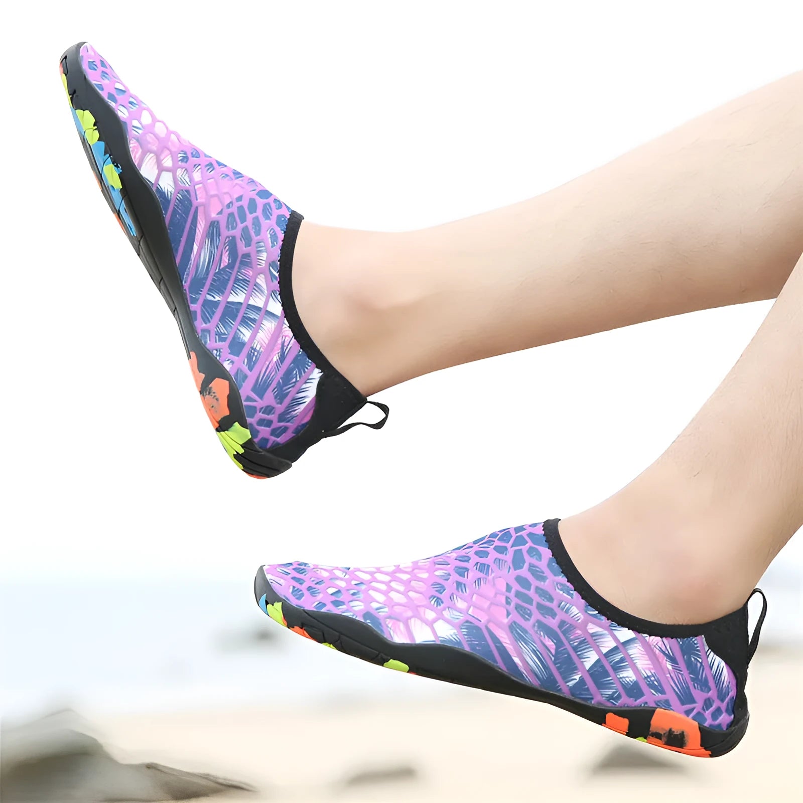 Beach wading shoes in multiple colours with Lycra upper and EVA foam sole.
