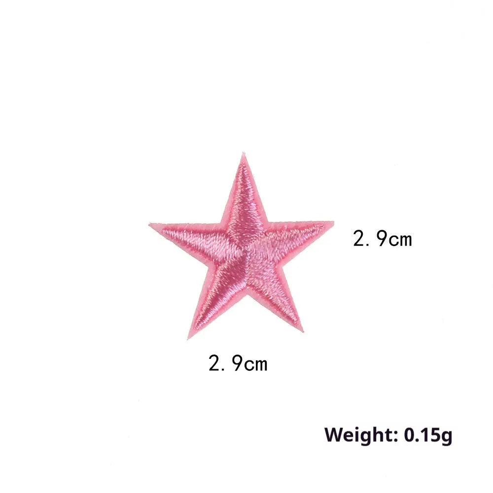 Colourful five-pointed star embroidery patches and cloth stickers for DIY clothing decoration.