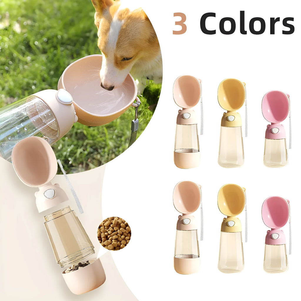 Portable dog water bottle with food container in PP material for outdoor pet travel