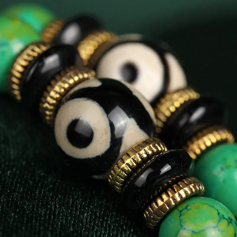 Natural turquoise bracelet with 108 round 8mm polished beads in national style design