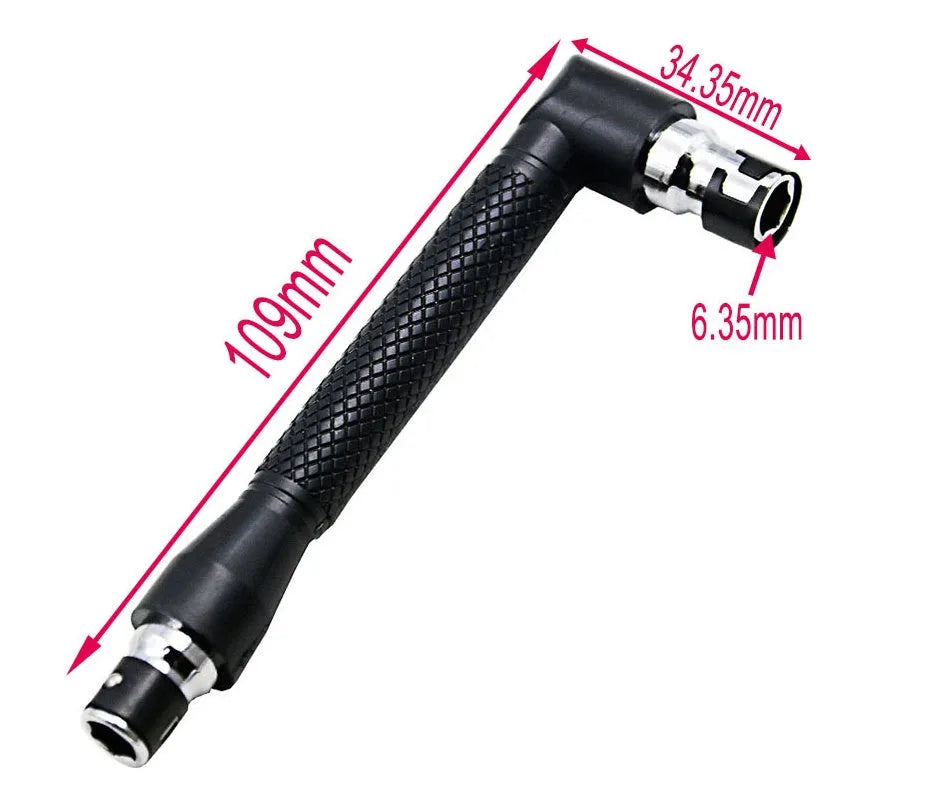 L-shaped double-headed socket wrench with ten drill bits on a white background