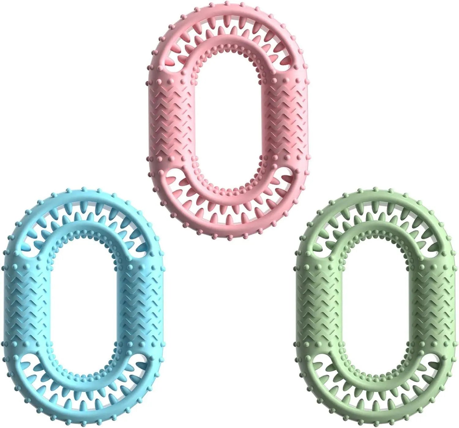 Blue durable rubber O-ring dog chew toy with dental cleaning ridges for aggressive chewers