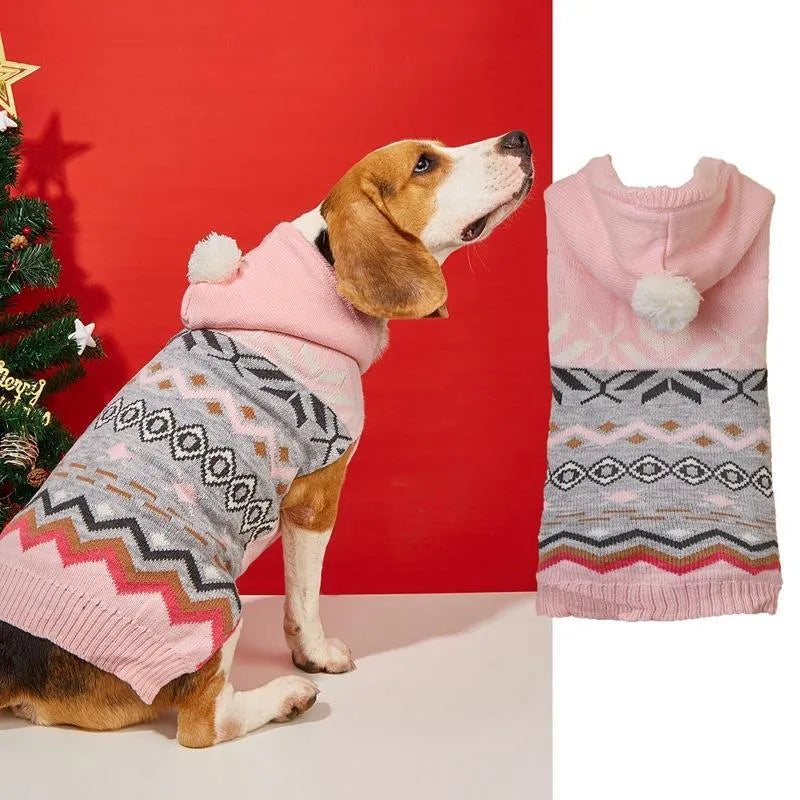 Classic diamond pattern pet sweater on small dog showing knit texture and colour options