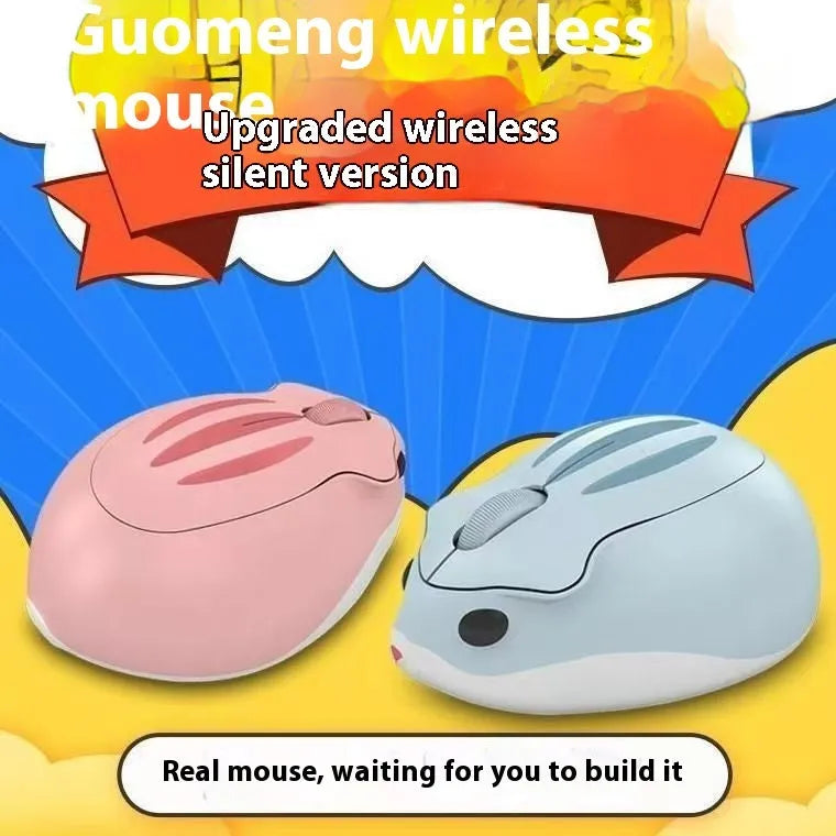 Hamster wireless mute mouse in gray, pink, or yellow colour options