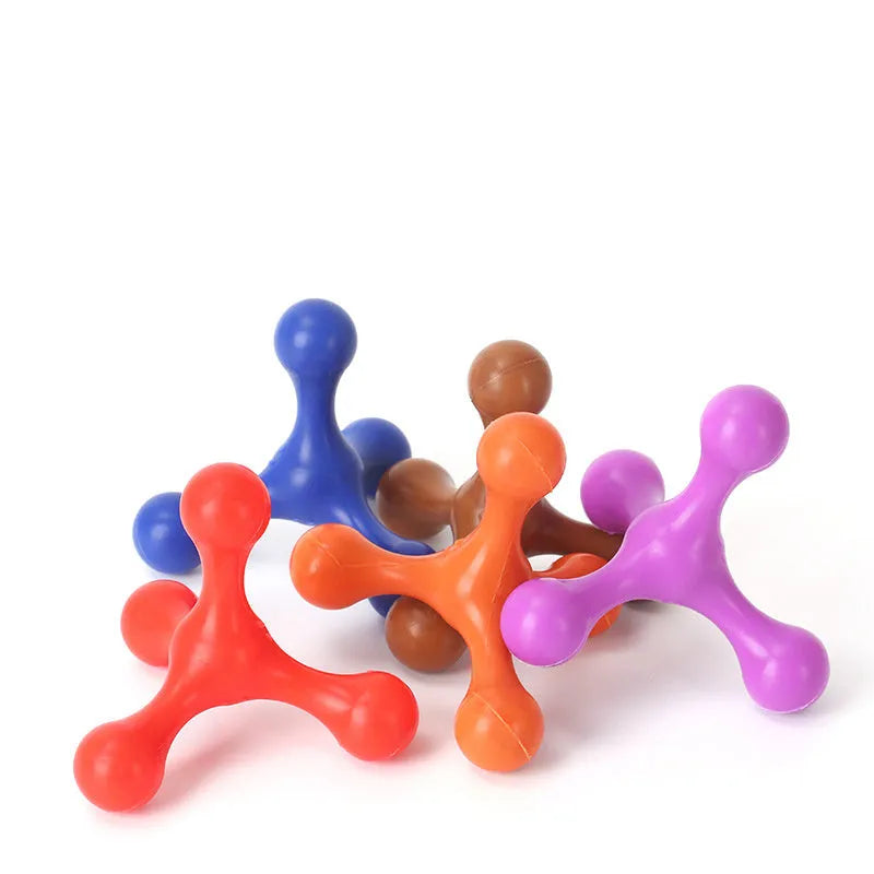 Blue silicone three-legged chew toy for small and medium sized dogs
